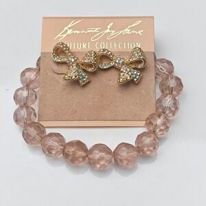 Kenneth Jay Lane Couture Collection Rhinestone Bow Earrings Beaded Bracelet Set